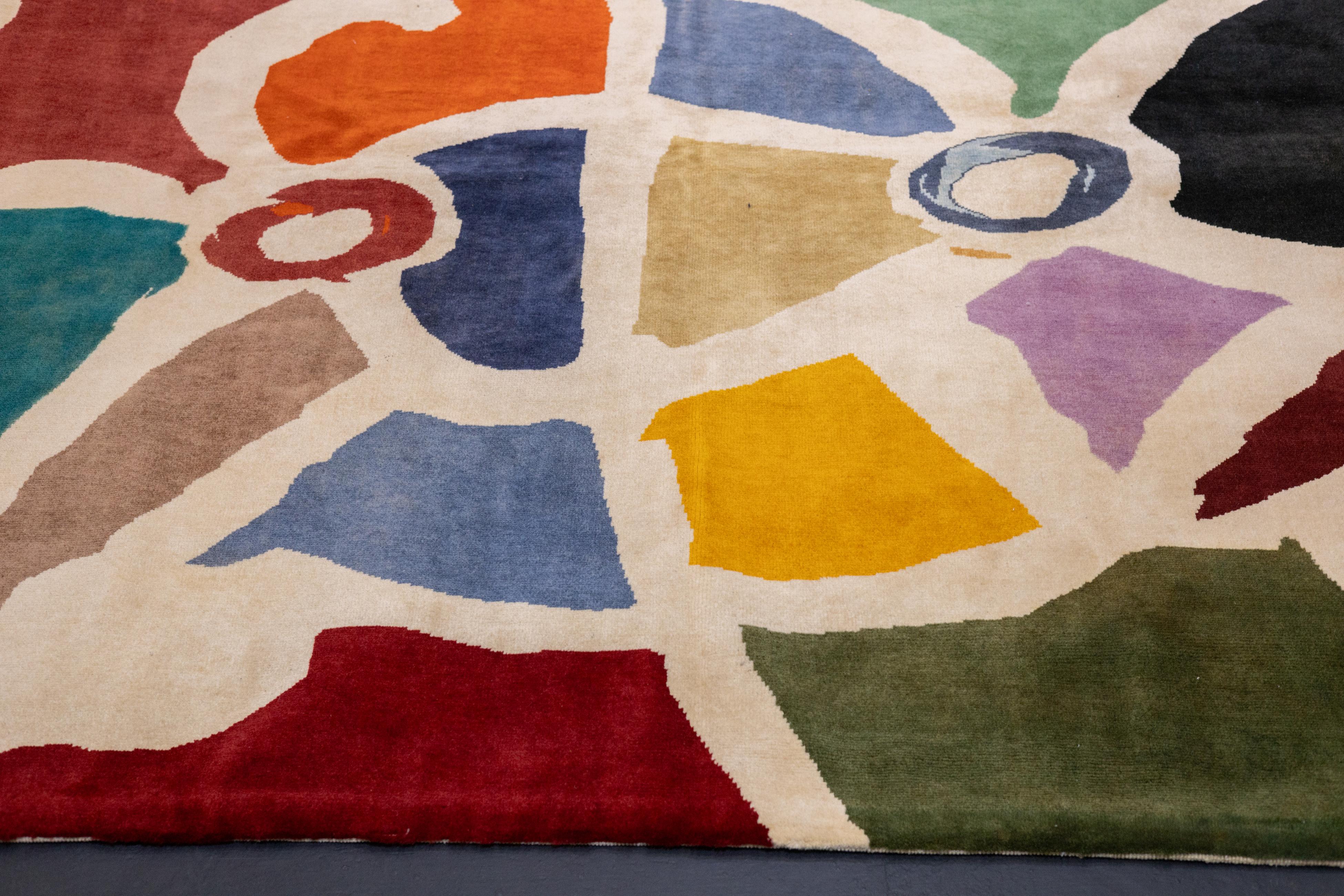 Hand-Knotted Fine Mid Century French Artistic Wool Rug 6'6