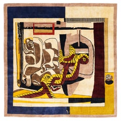 Fine Mid Century Französisch Artistic Wolle Teppich 8'1'' x 8'2''