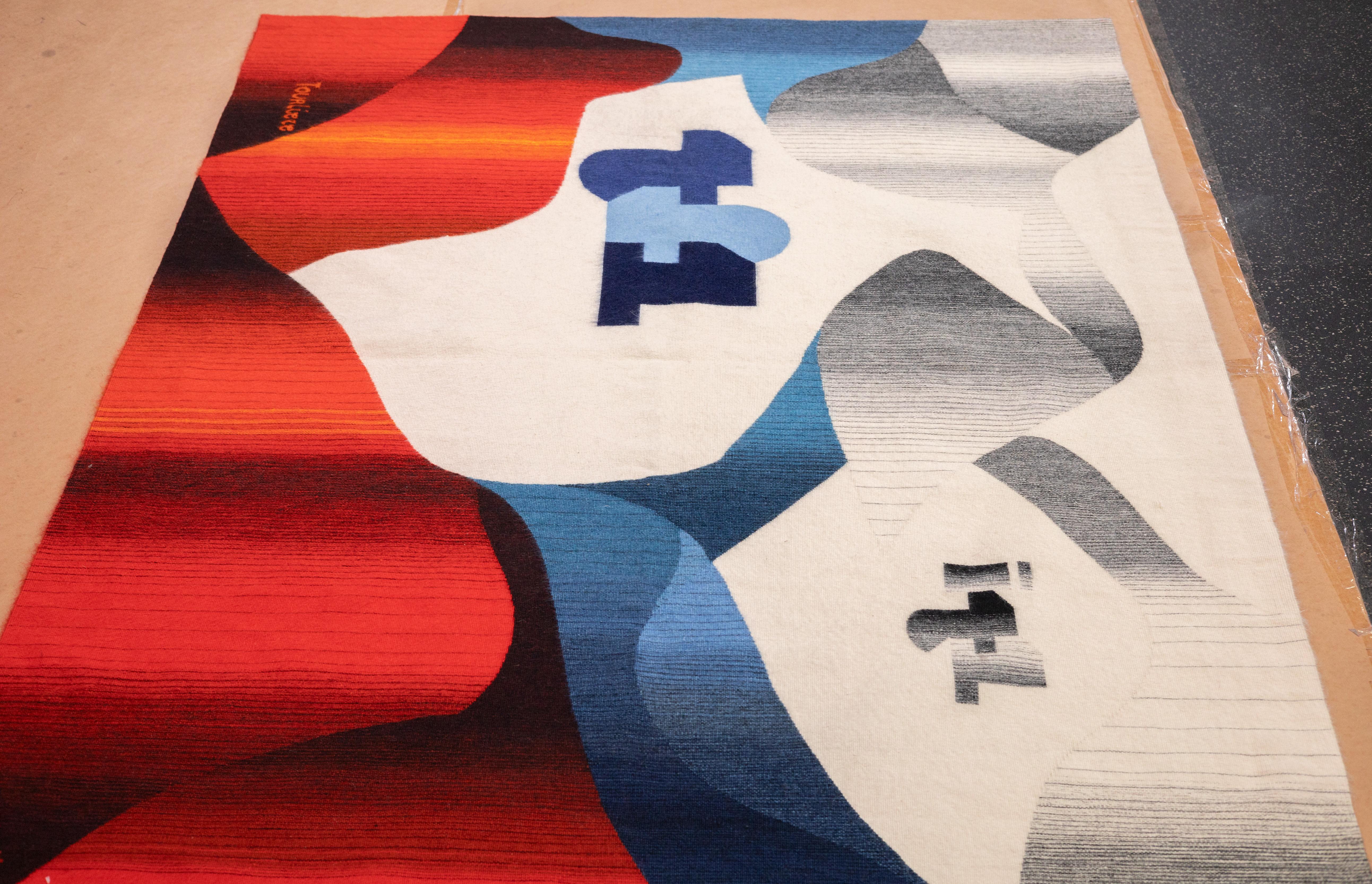 Fine mid century French designer wool  tapestry 4'10