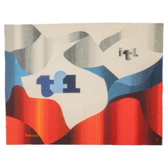 Fine mid century French designer wool  tapestry 4'10" x 6'4"