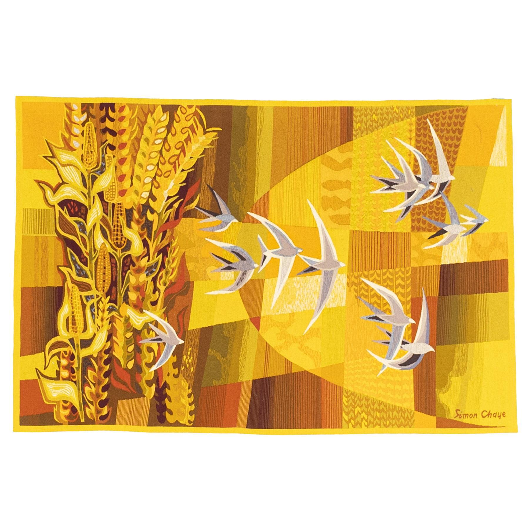 Fine Mid century French tapestry Signed by Simon Chaye 4’0" x 6’2" For Sale