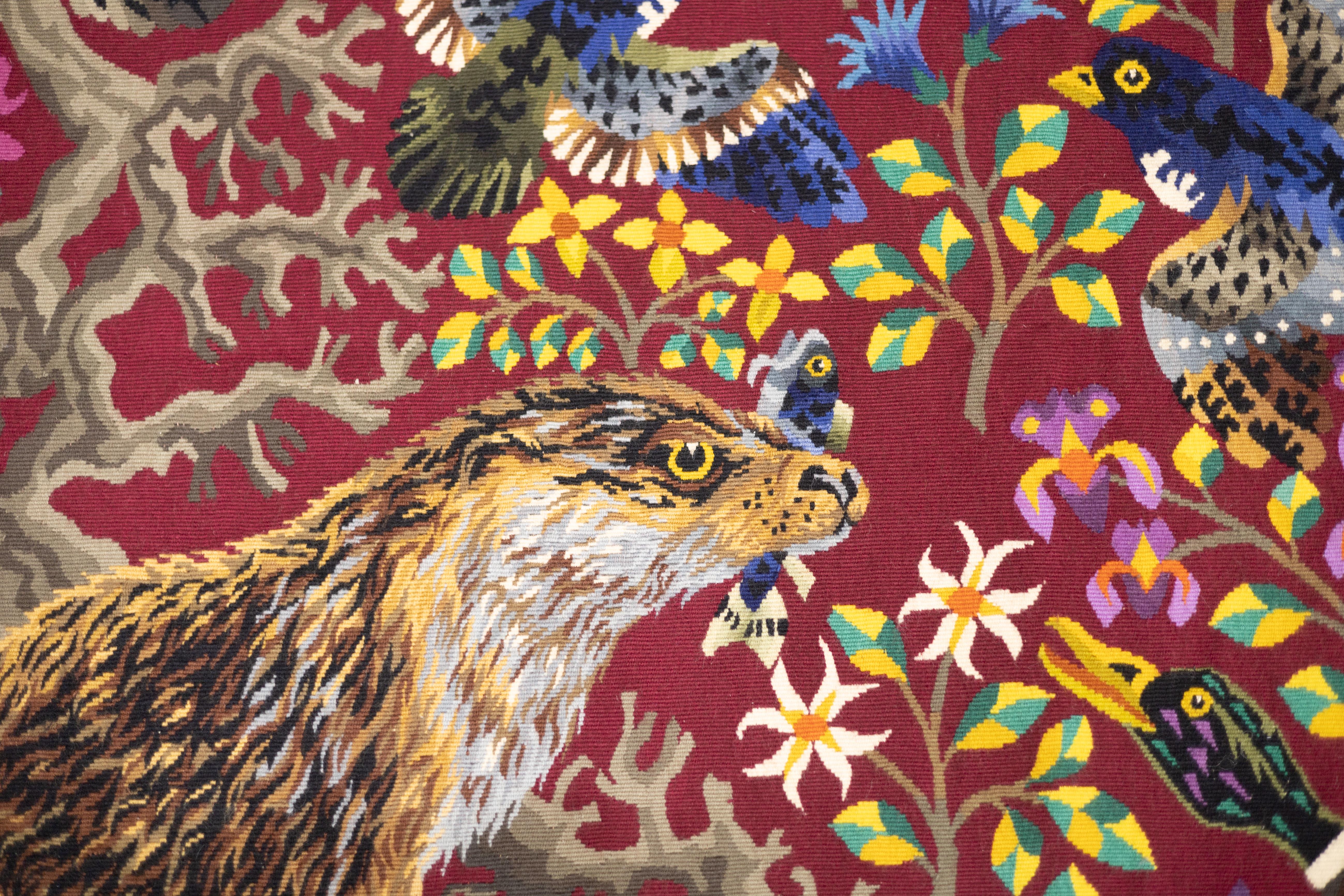 Fine Mid Century French Tapestry Signed Parrot 5’7