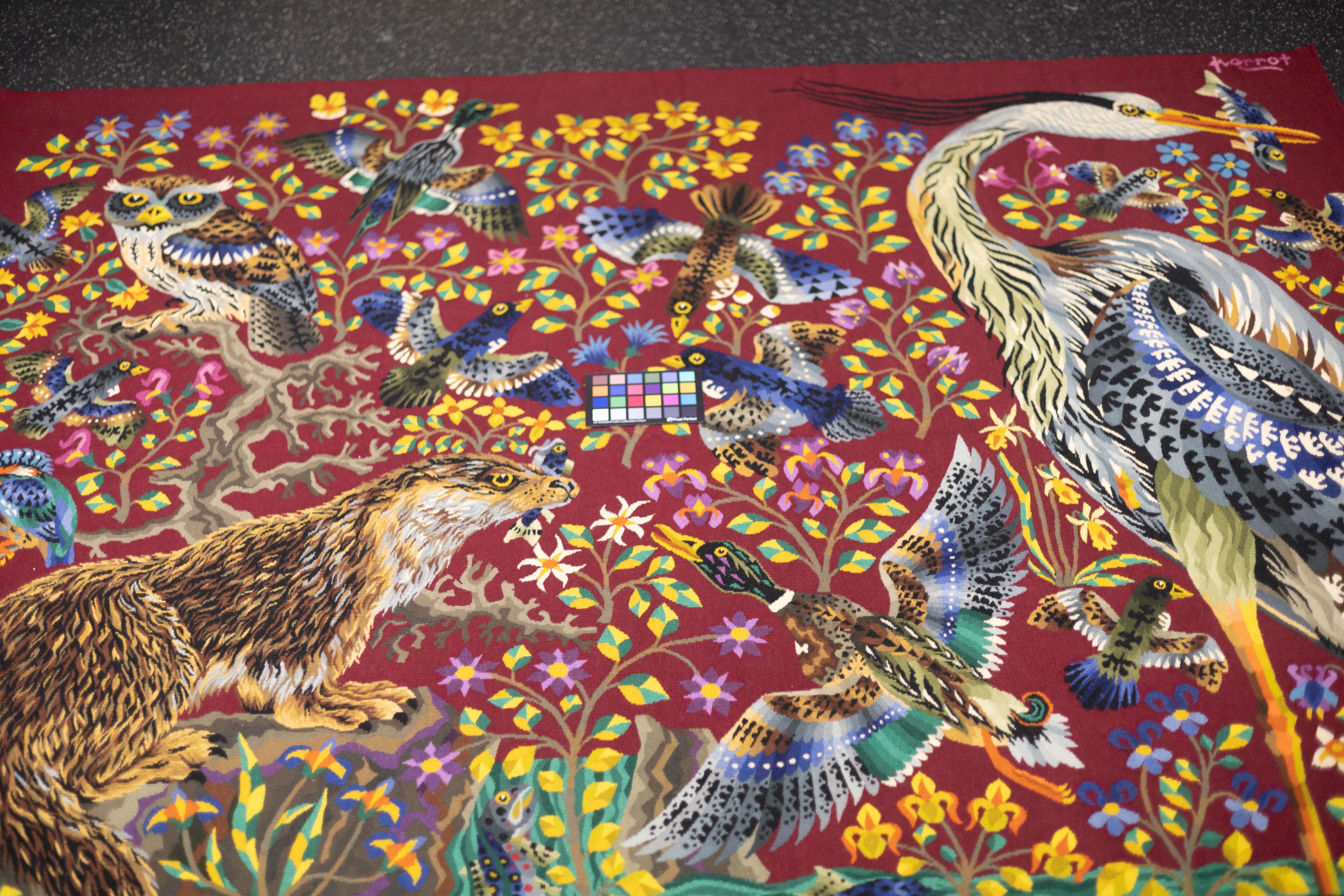 Fine Mid Century French Tapestry Signed Parrot 5’7