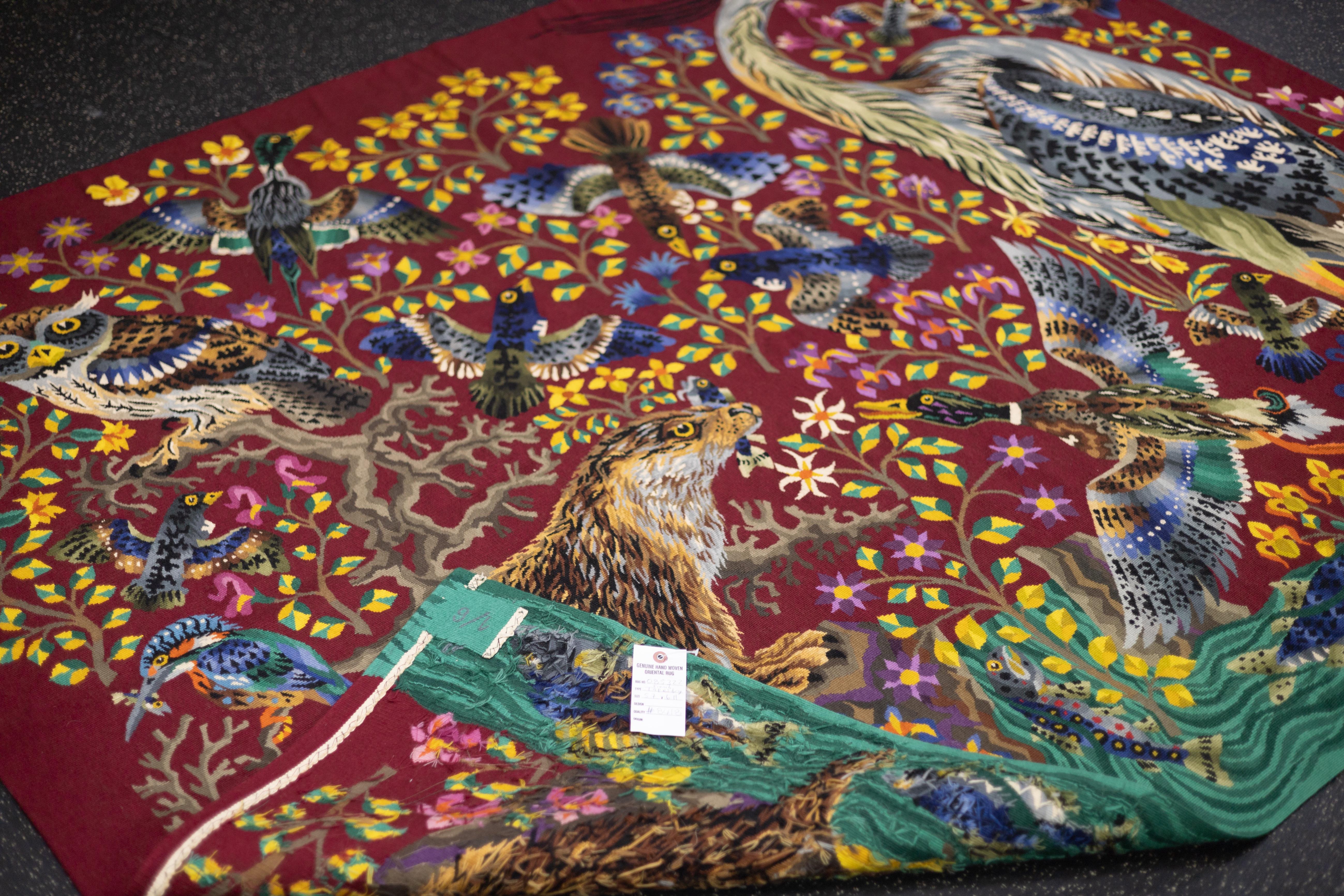 Fine Mid Century French Tapestry Signed Parrot 5’7