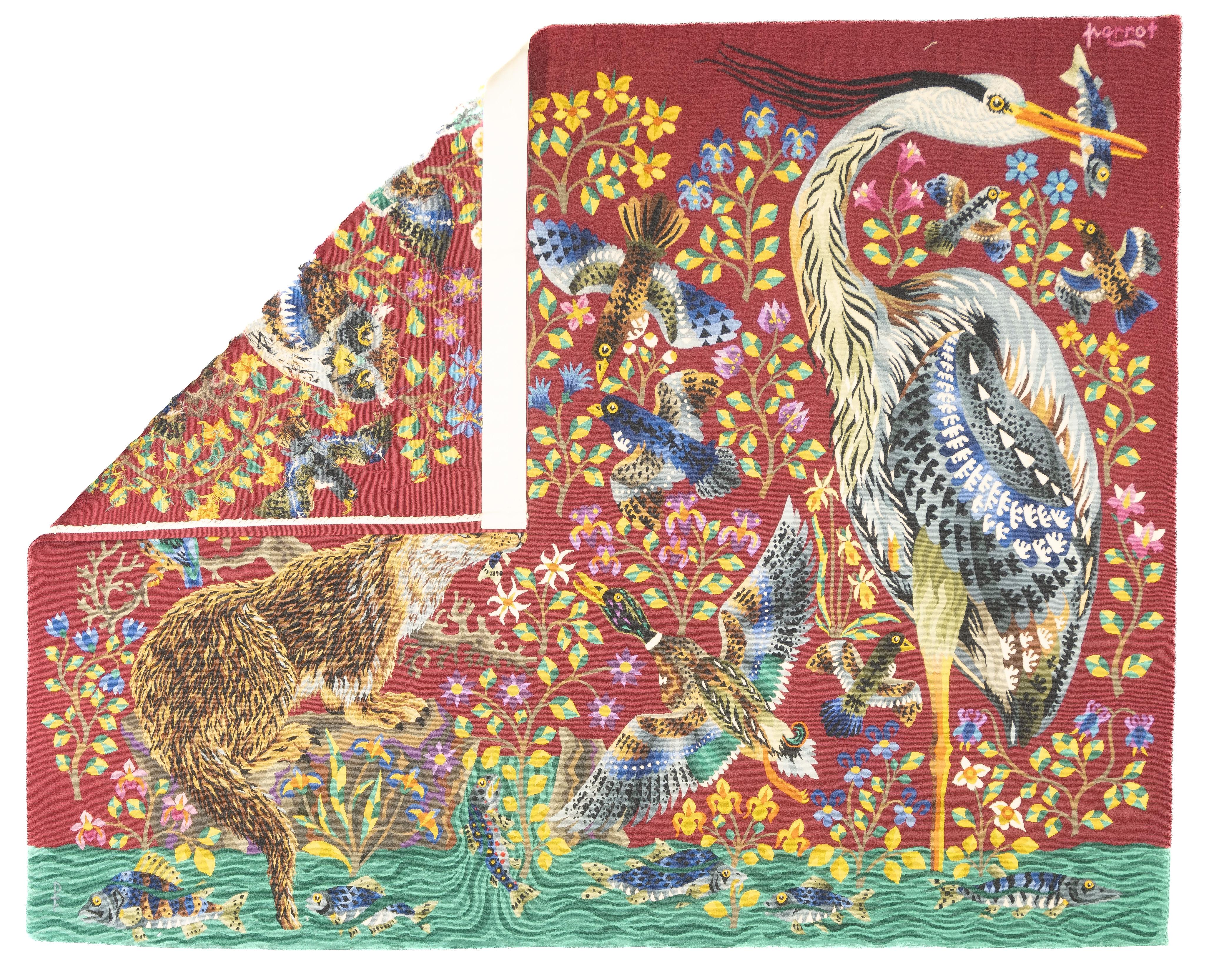 Fine Mid Century French Tapestry Signed Parrot 5’7