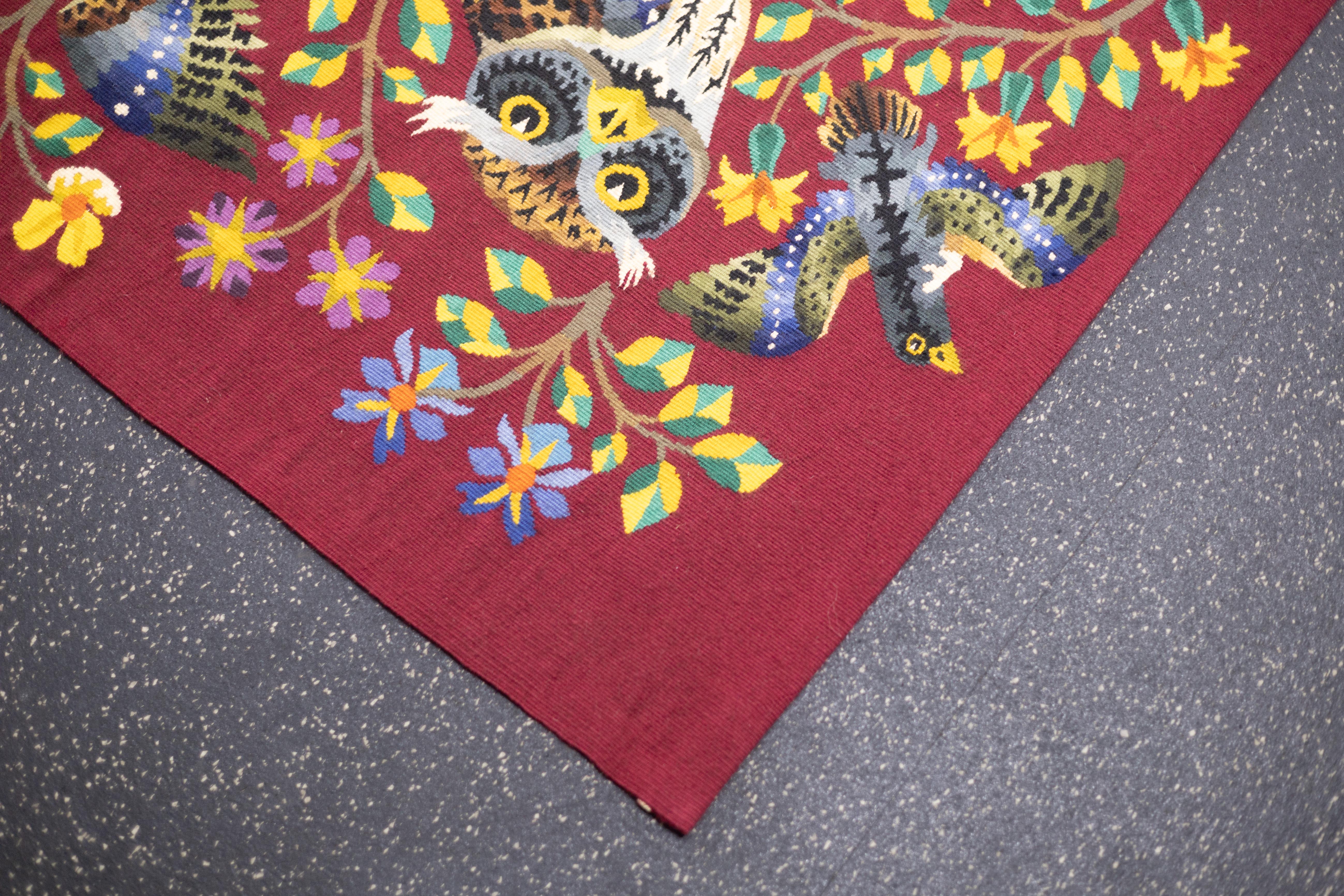 20th Century Fine Mid Century French Tapestry Signed Parrot 5’7