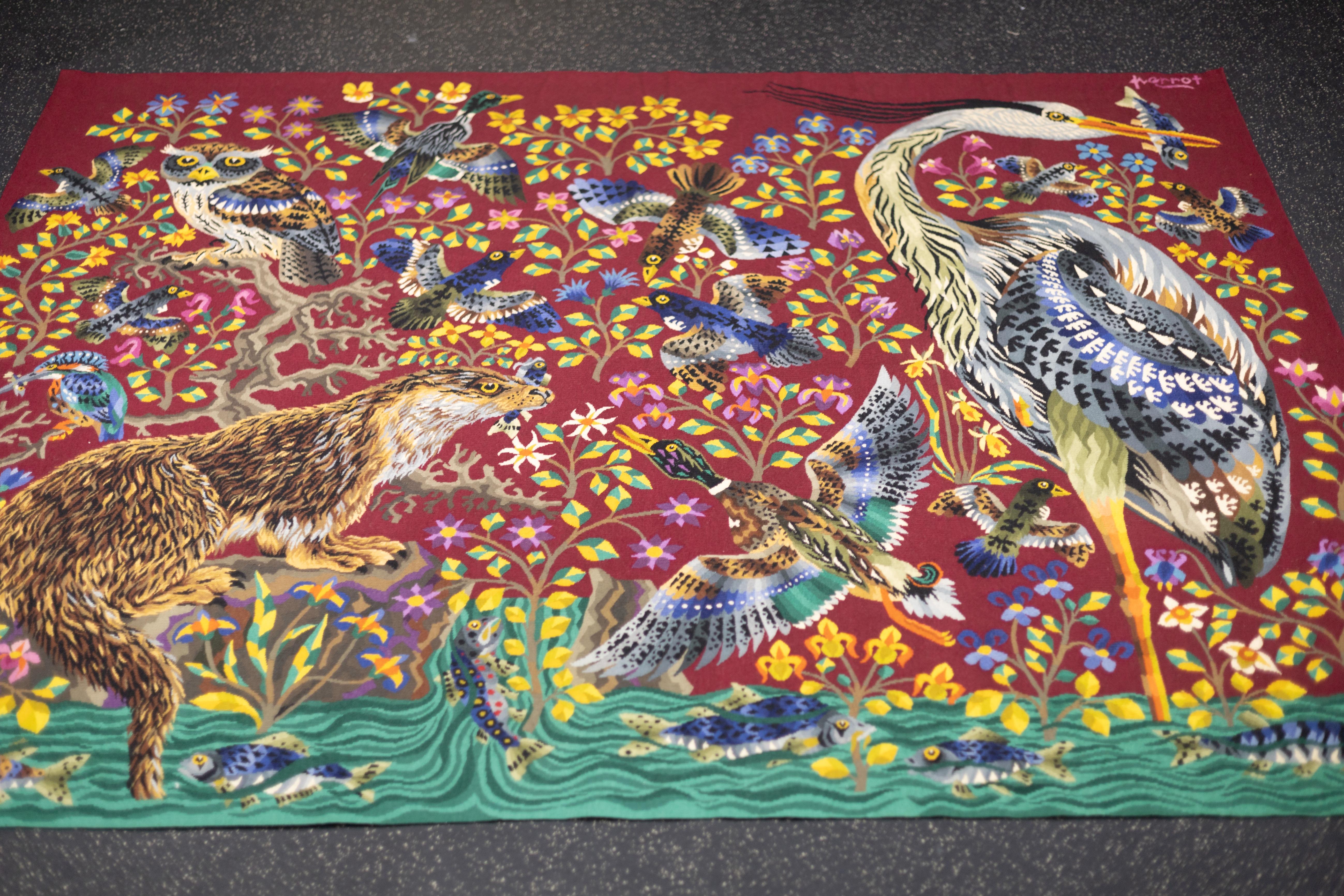 Fine Mid Century French Tapestry Signed Parrot 5’7