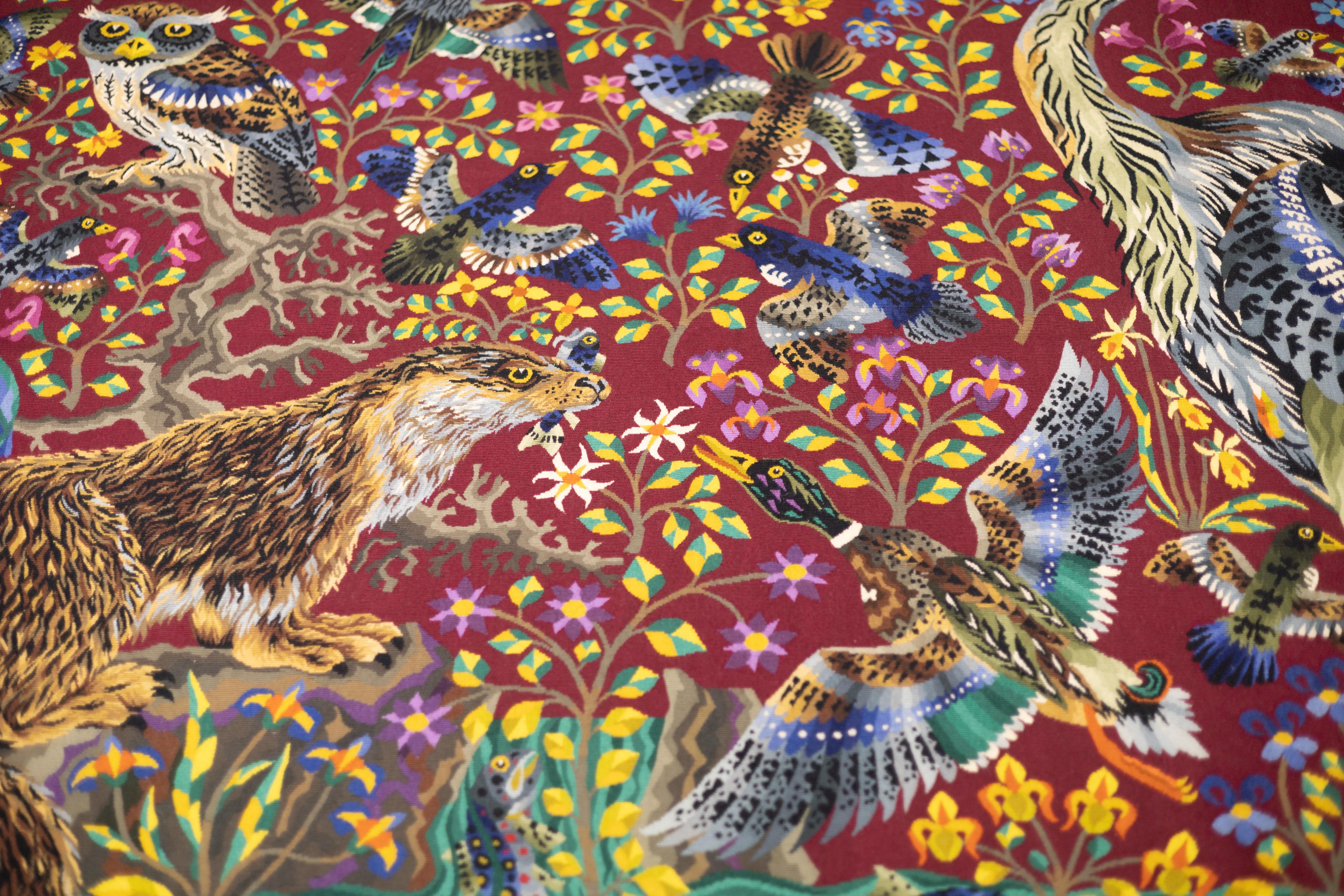 Fine Mid Century French Tapestry Signed Parrot 5’7
