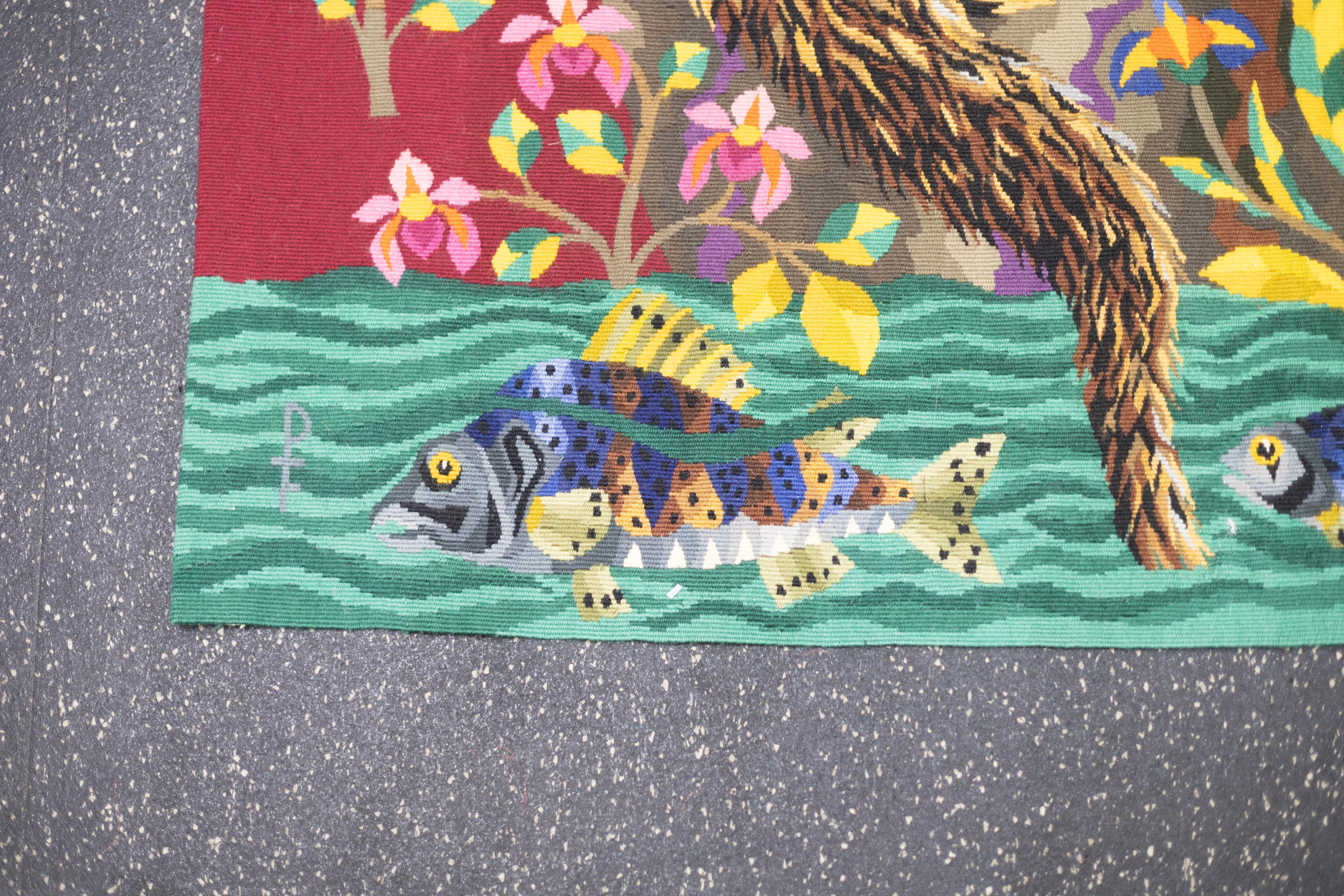 Fine Mid Century French Tapestry Signed Parrot 5’7