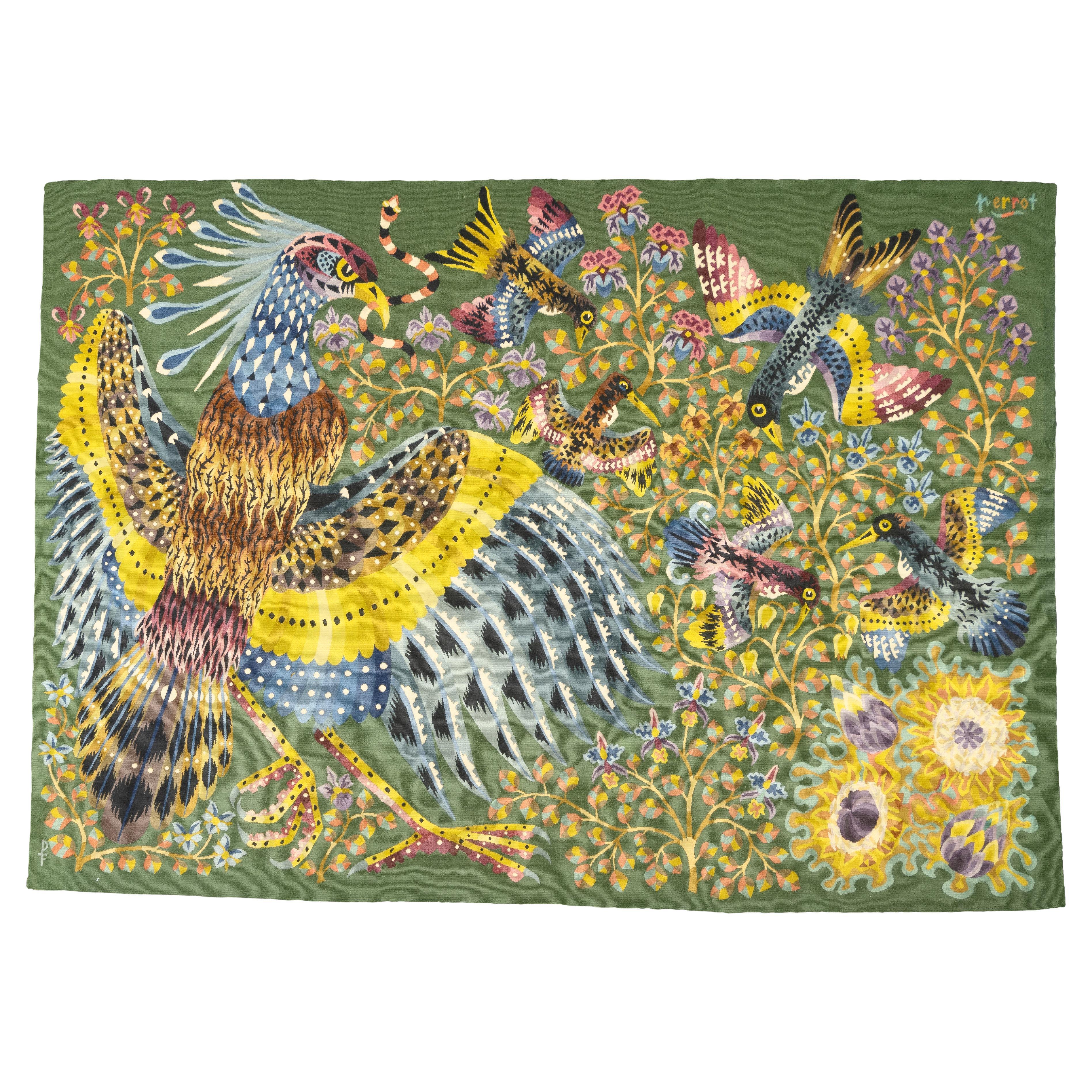 Fine Mid Century French Tapestry Signed Perrot 5'3" x 7’5"