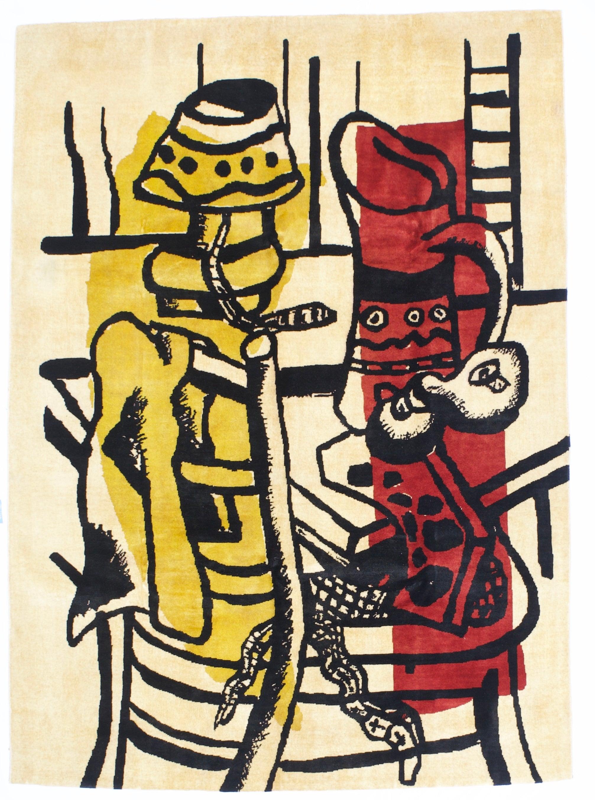 Fine Mid Century French Wool Rug Design Inspired by Basquiat 5'8'' x 7'10'' In Excellent Condition For Sale In New York, NY