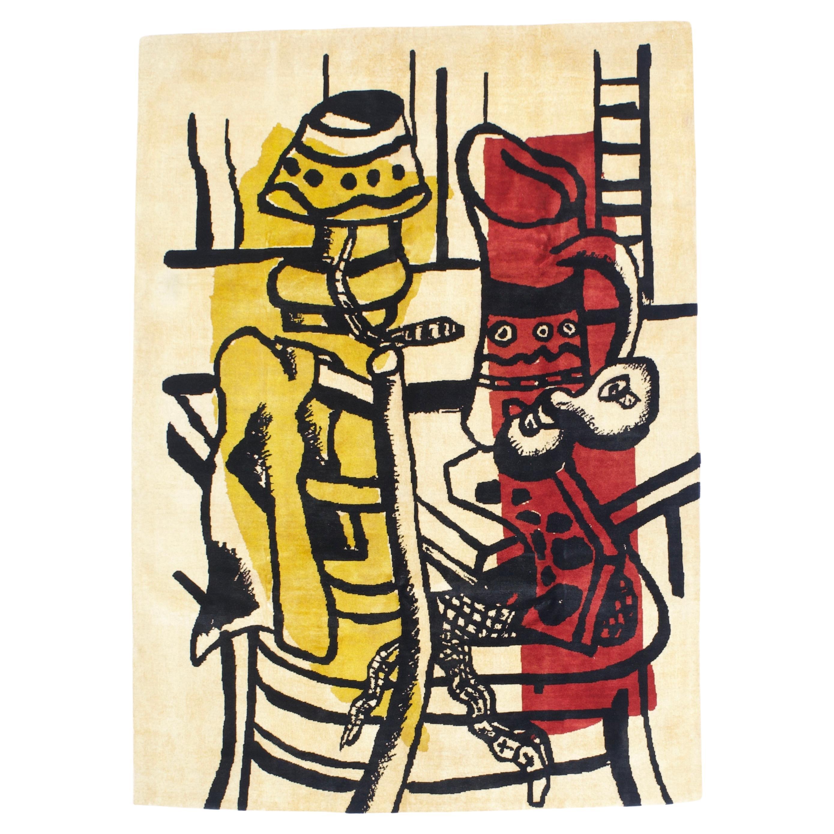 Fine Mid Century French Wool Rug Design Inspired by Basquiat 5'8'' x 7'10''