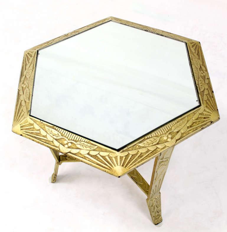 Art Nouveau Fine Mid Century Modern Art Deco Hexagon Top Star of David Base Side End Table For Sale