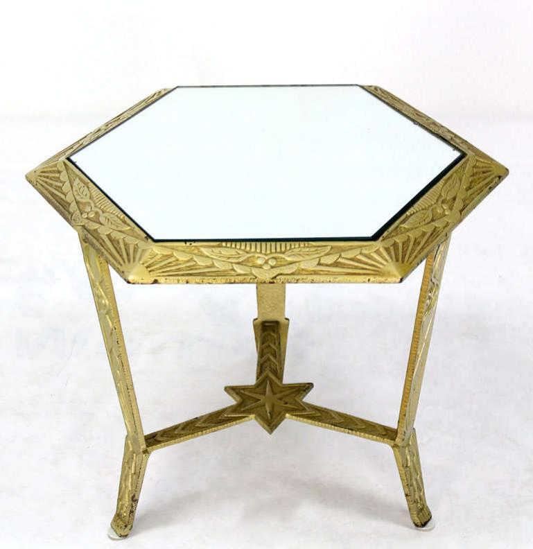 Metal Fine Mid Century Modern Art Deco Hexagon Top Star of David Base Side End Table For Sale