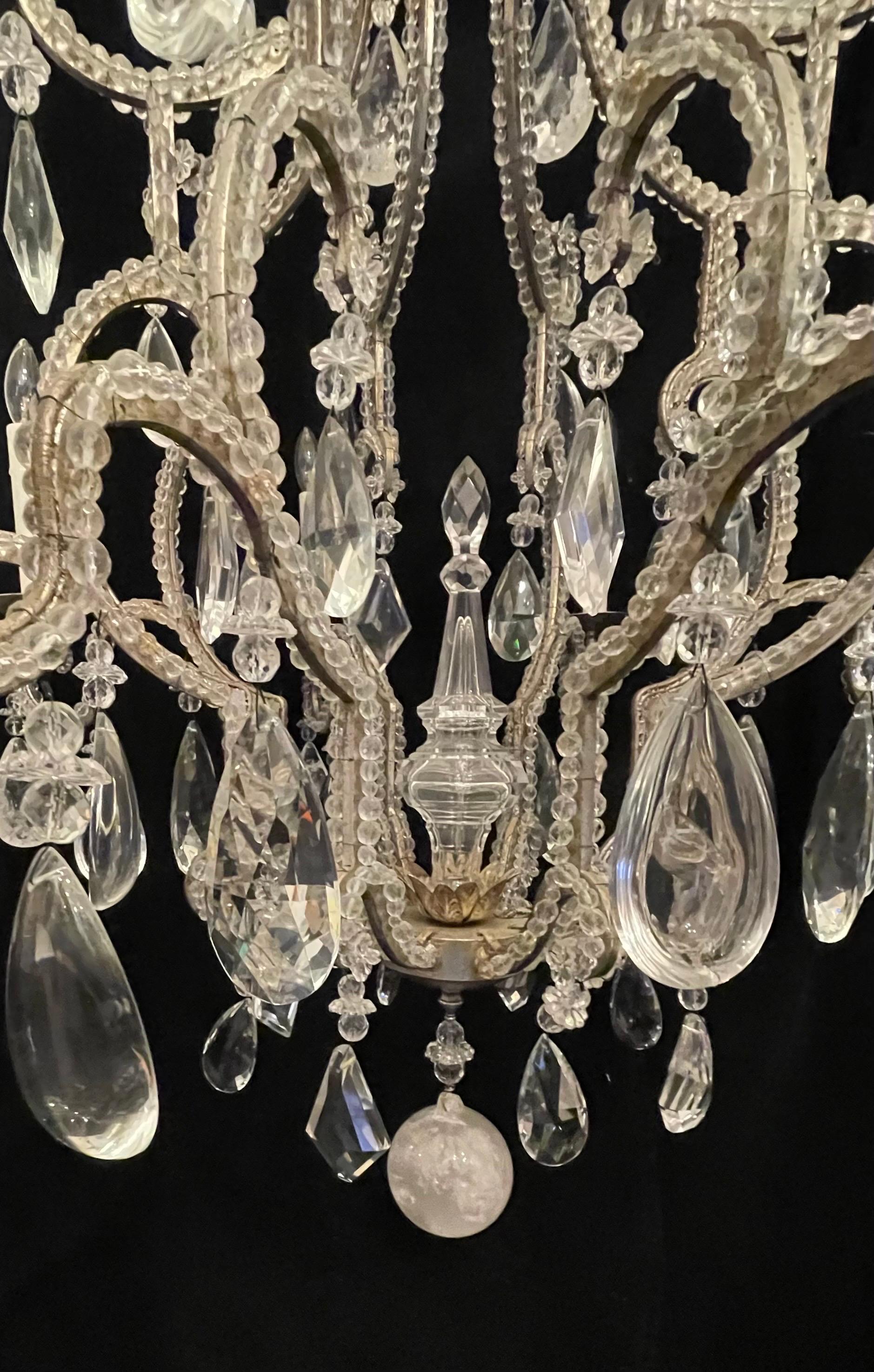 Fine Mid-Century Modern Baguès Silver Gilt Beaded Rock Crystal Large Chandelier In Good Condition For Sale In Roslyn, NY