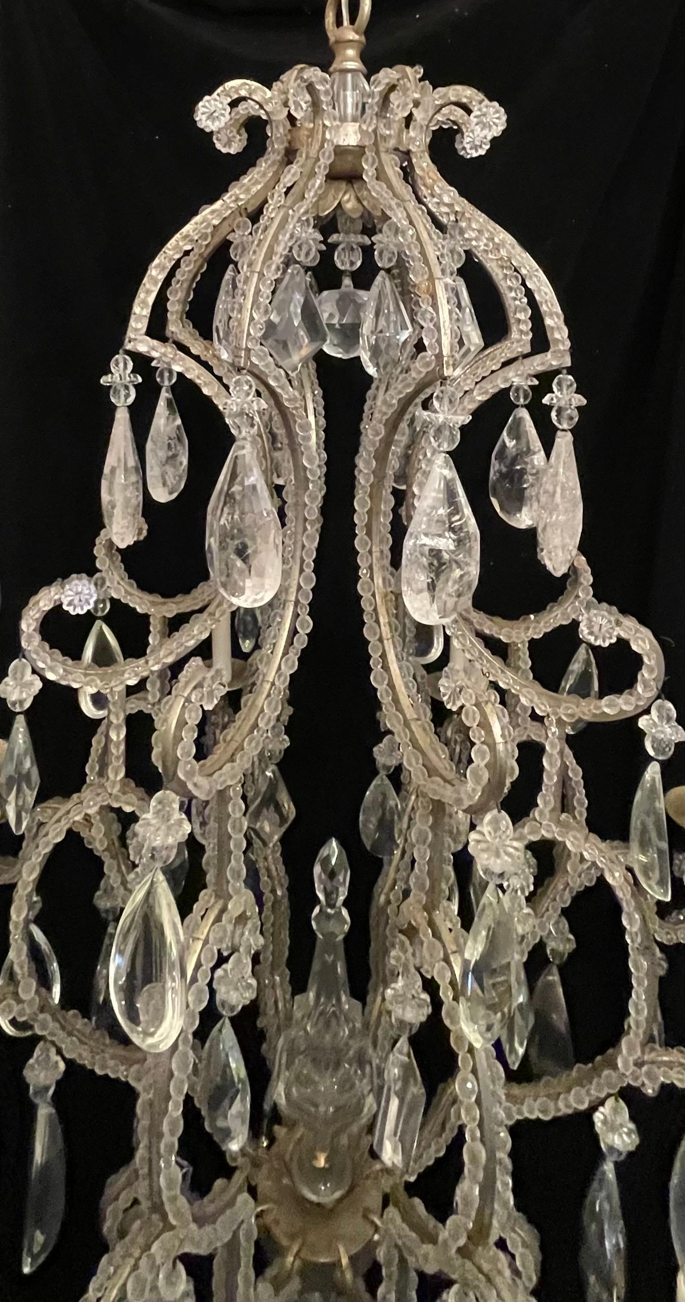 20th Century Fine Mid-Century Modern Baguès Silver Gilt Beaded Rock Crystal Large Chandelier For Sale