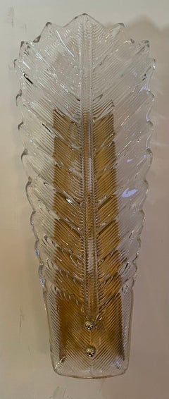 Fine Mid-Century Modern Brass Murano Leaf Art Glass Seguso Two Pairs Sconces