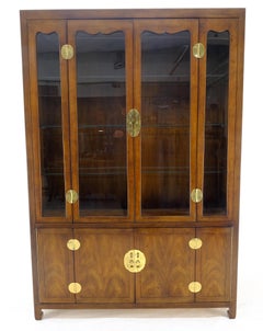 Fine Mid Century Modern Display Cabinet Hutch Campaign Style Brass Hardware MINT