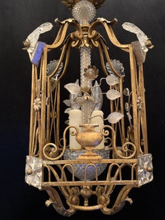 Fine Mid-Century Modern French Baguès Crystal Lantern Pagoda Basket Chandelier