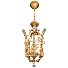 Fine Mid-Century Modern French Baguès Crystal Lantern Pagoda Basket Chandelier