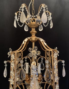 Fine Mid-Century Modern French Baguès Rock Crystal 3 Lantern Pagoda Chandeliers