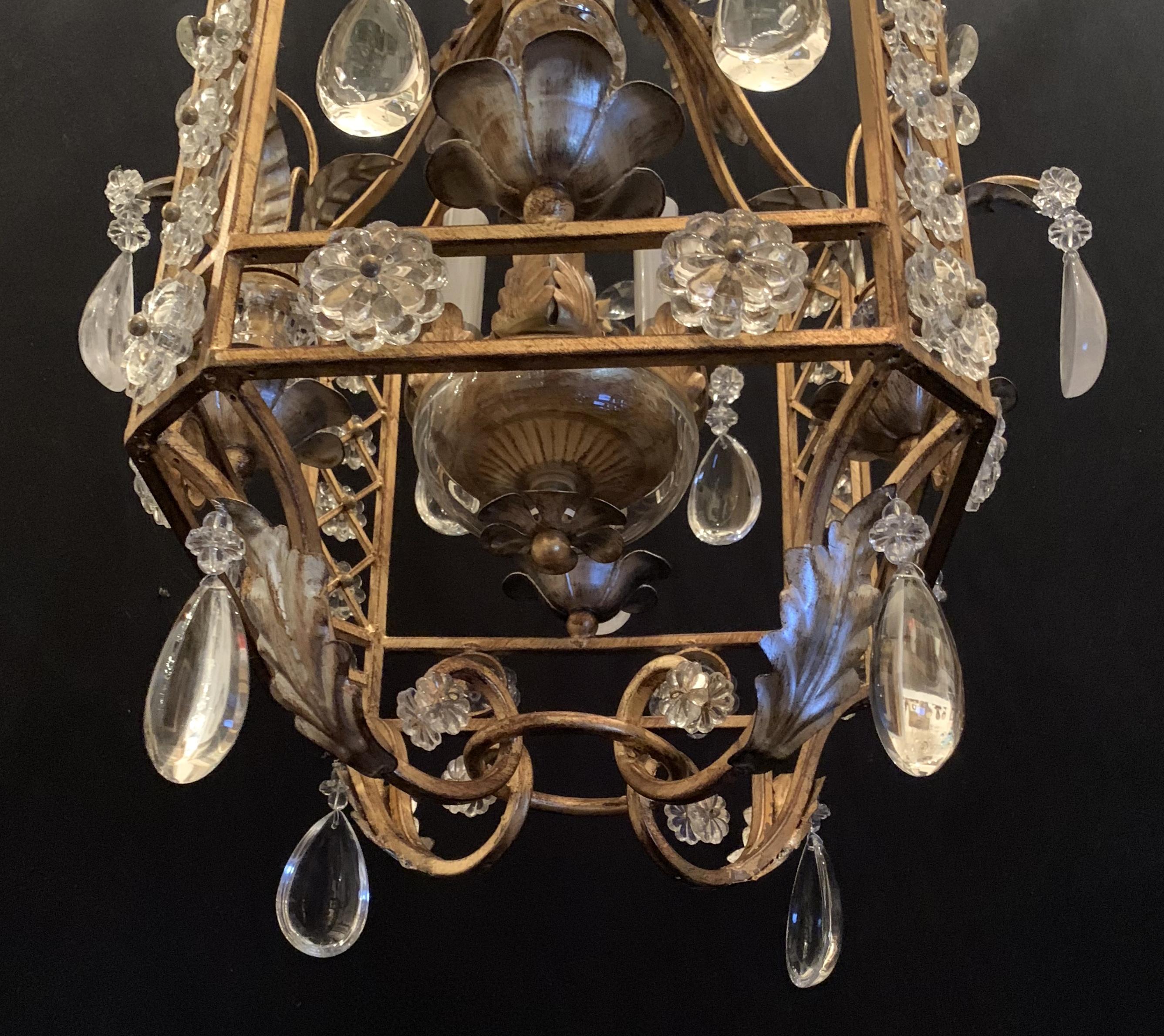 20th Century Fine Mid-Century Modern French Baguès Rock Crystal 3 Lantern Pagoda Chandeliers