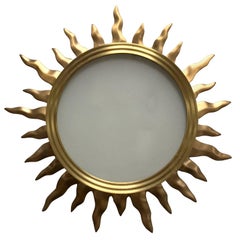 Feine Mid-Century Modern Französisch Bronze Stern Sonne Glas Flush Mount Leuchte