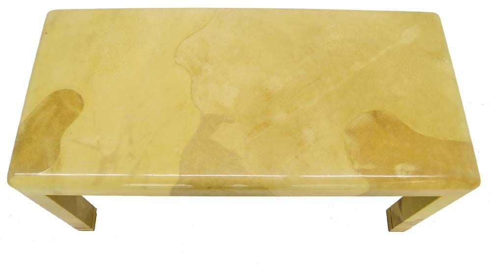 Mid-20th Century Mid-Century Modern Goat Skin Parchment Coffee Table Brass feet For Sale