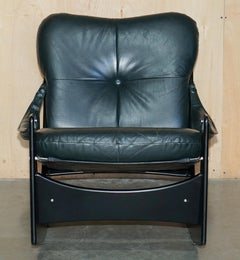 FINE MID CENTURY MODERN GREEN LEATHER 1970's PIRELLI CHESTERFIELD ROCKING CHAIR