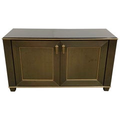 Fine Mid-Century Modern Lorin Marsh Bronze Brass Ormolu Bead Black Glass Cabinet
