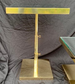 Fine Mid-Century Modern Bronze Beveled Mirror Telescoping Square Side Table