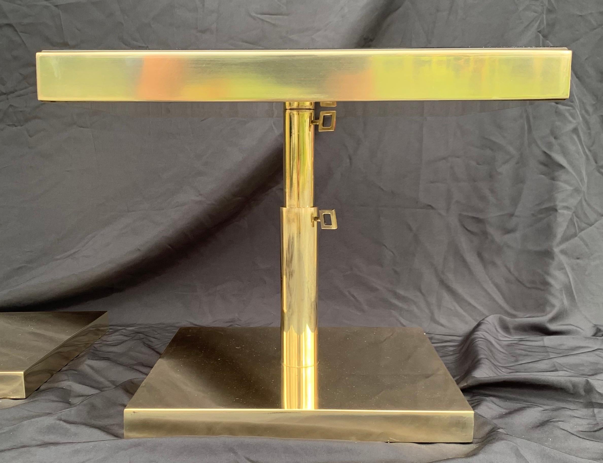 Polished Fine Mid-Century Modern Bronze Beveled Mirror Telescoping Square Side Table