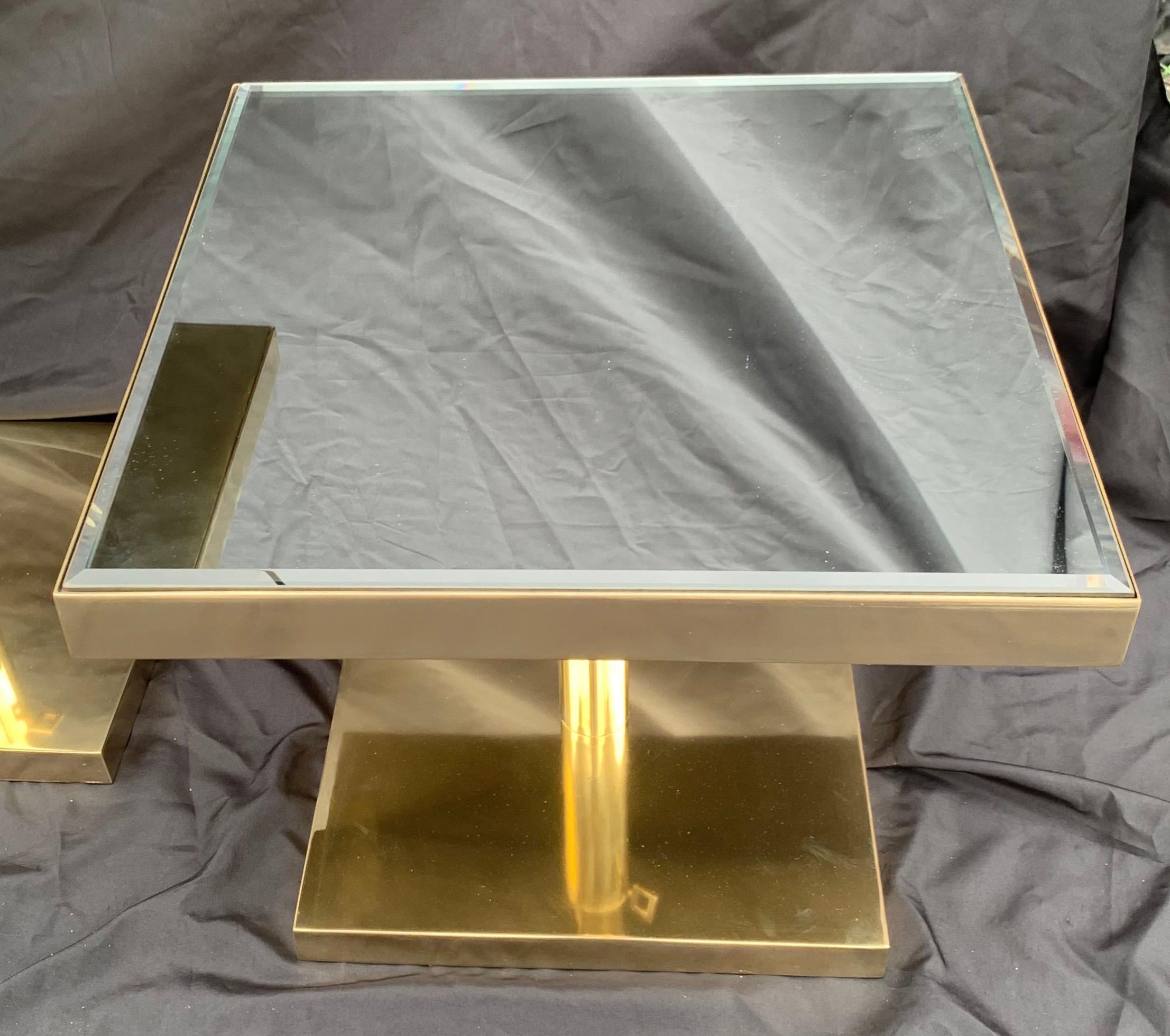 20th Century Fine Mid-Century Modern Bronze Beveled Mirror Telescoping Square Side Table