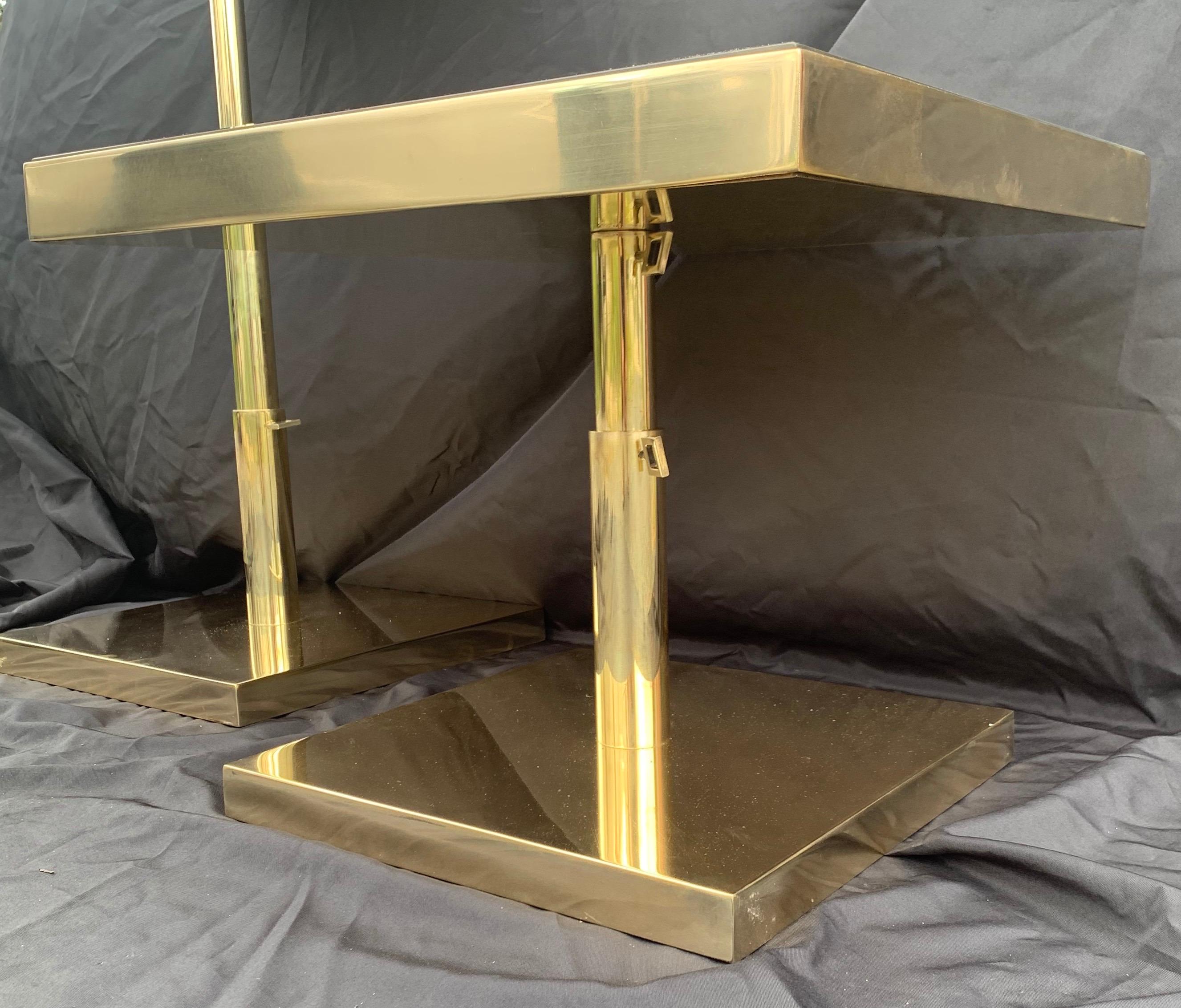 Fine Mid-Century Modern Bronze Beveled Mirror Telescoping Square Side Table 1