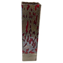 Precioso jarrón de cristal artístico grueso de Murano, de estilo «Mid-Century Modern», firmado, en color rojo dorado iridiscente