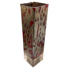 Bellissimo vaso in vetro artistico Murano spesso, iridescente, rosso-oro, firmato, in stile Mid-Century Modern