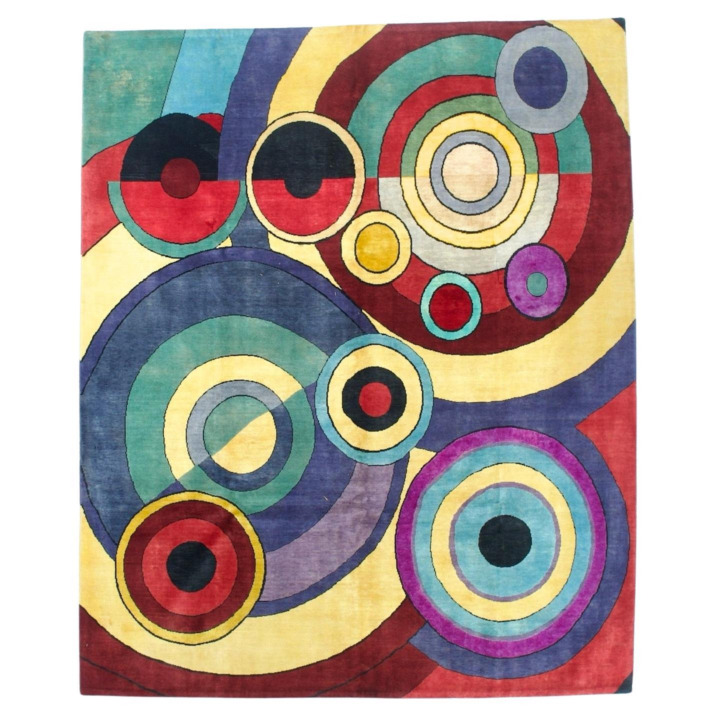 Alfombra fina de diseño Sonia Delaunay de mediados de siglo 1,80 x 1,80 cm