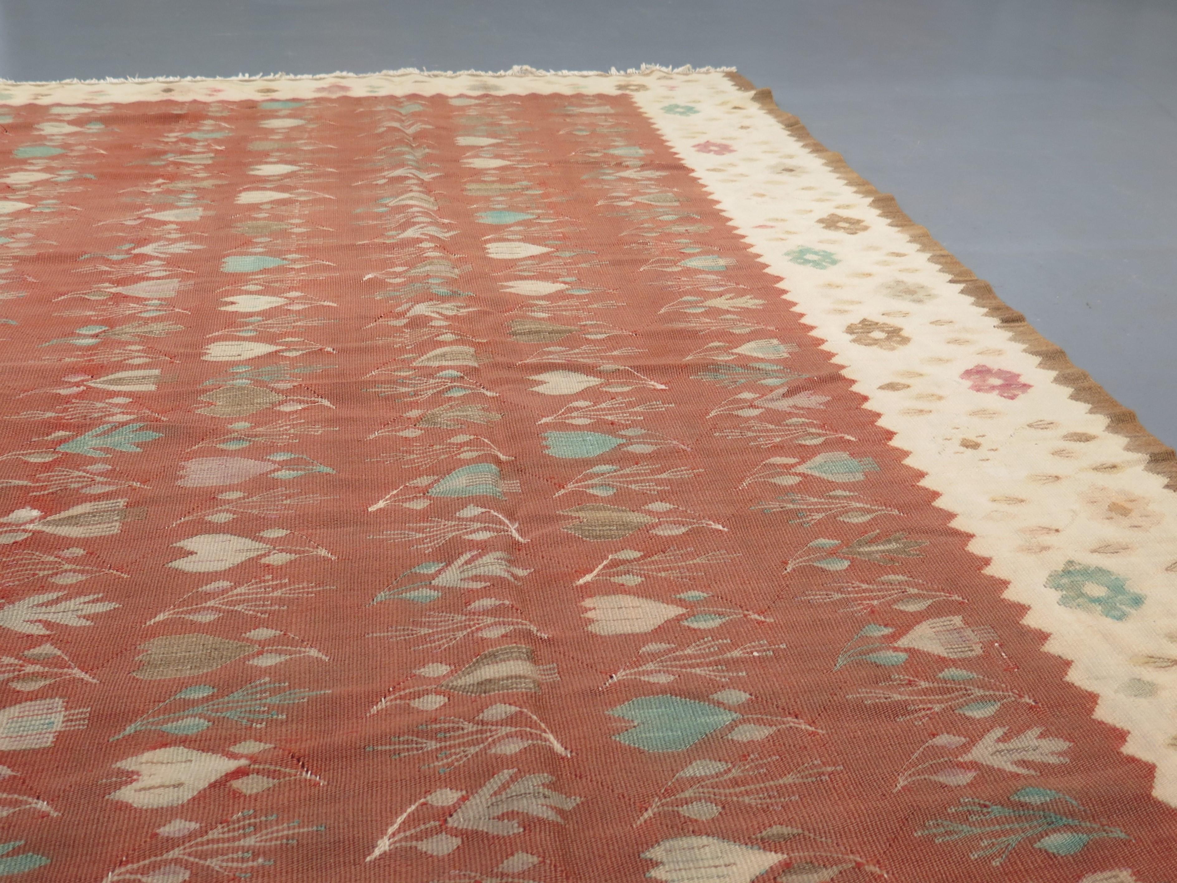 Vegetable Dyed Fine Mid-Century Square Format Bessarabian Kilim For Sale
