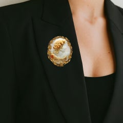 Fine Mid-Victorian Shell Cameo Brooch Depicting a Bacchante with Ram