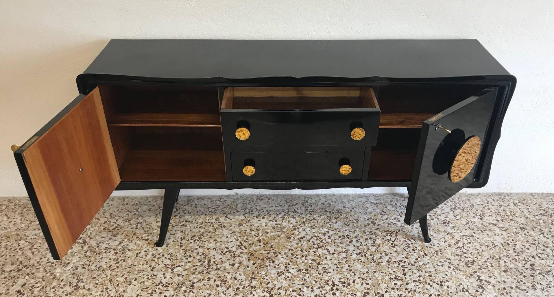 Mid-20th Century Fine Midcentury Black and Gold Mirror Sideboard