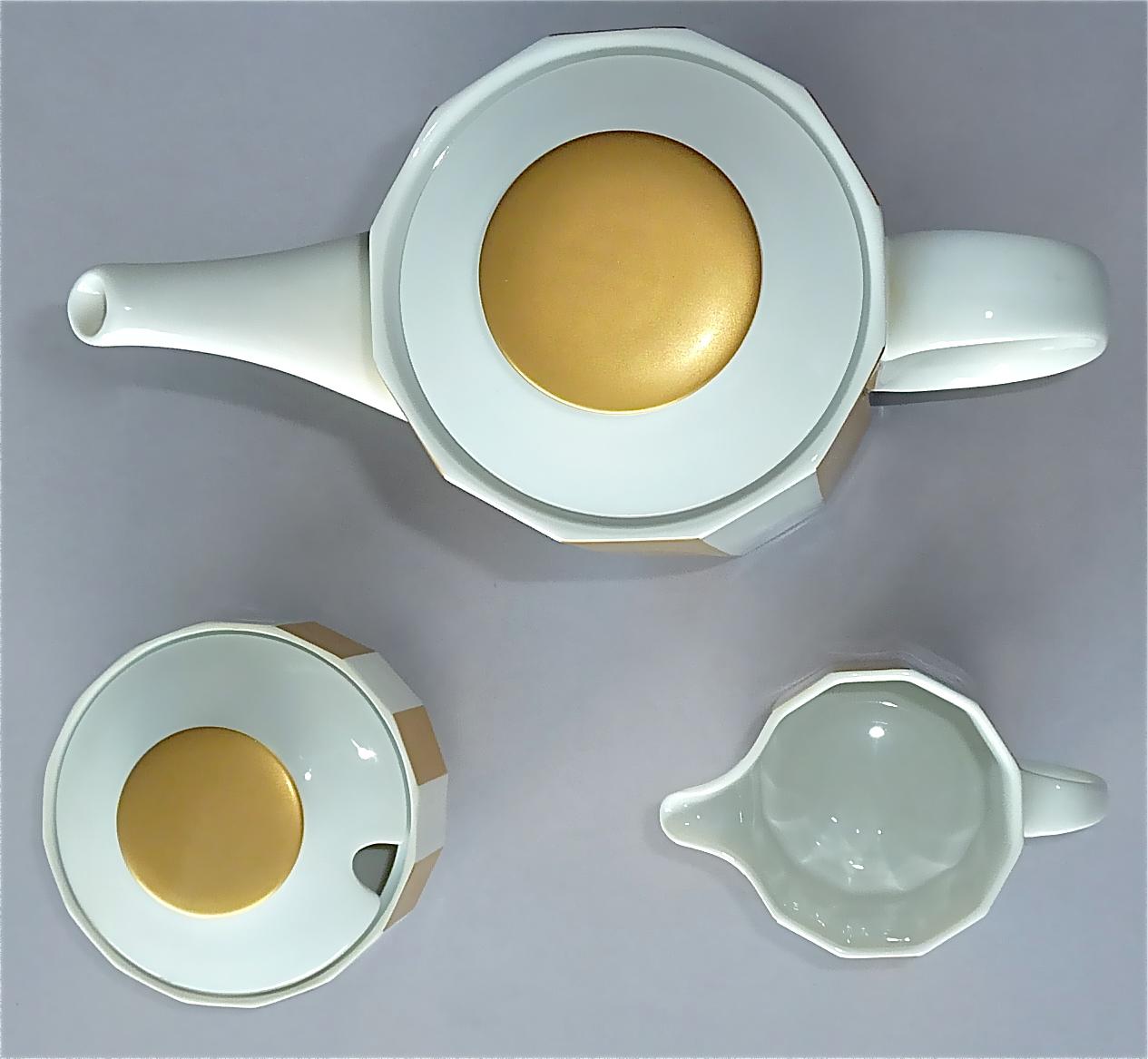 Allemand Service à café Tapio Wirkkala Rosenthal en porcelaine blanche dorée du milieu du siècle dernier, années 1960 en vente