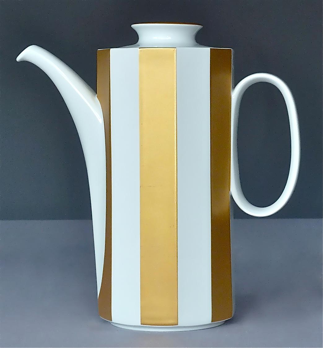 German Fine Midcentury Tapio Wirkkala Rosenthal Coffee Set Gilt White Porcelain 1960s For Sale