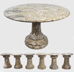 Fine Middle Eastern Circular Marble Table & 6 Stools