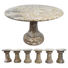 Fine Middle Eastern Circular Marble Table & 6 Stools