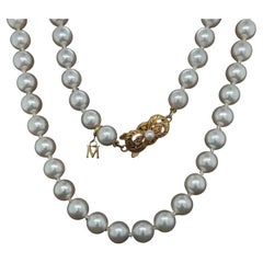  MIKIMOTO Akoya Fine Cultured Pearl Strand with M Tag Gold Clasp Necklace