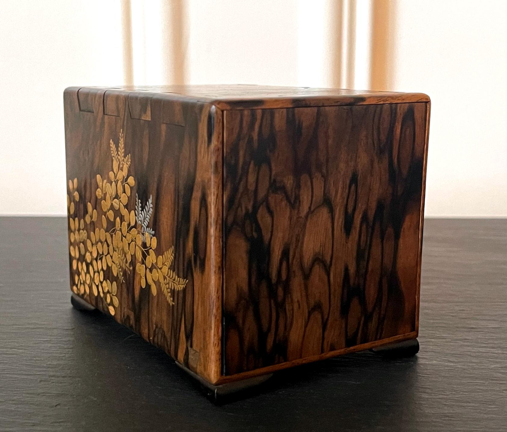 Fine Miniature Japanese Kodansu with Lacquer Inlays In Good Condition For Sale In Atlanta, GA