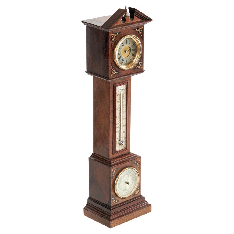 Fine Miniature Victorian Rosewood and Inlaid Grandfather Clock For Sale