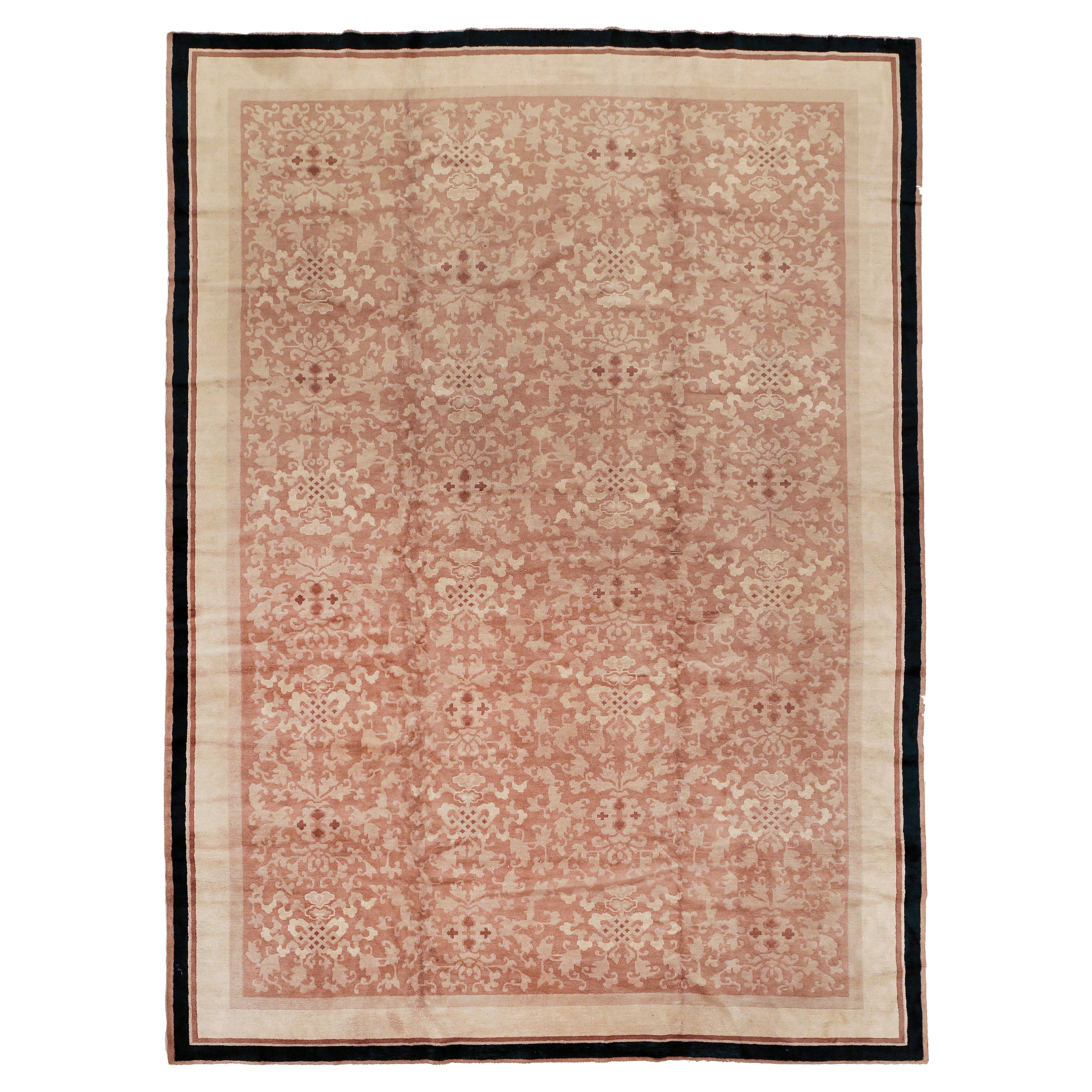 Fine Minimalist Antique Peking Chinese Rug with Tone-on-Tone Pattern  For Sale
