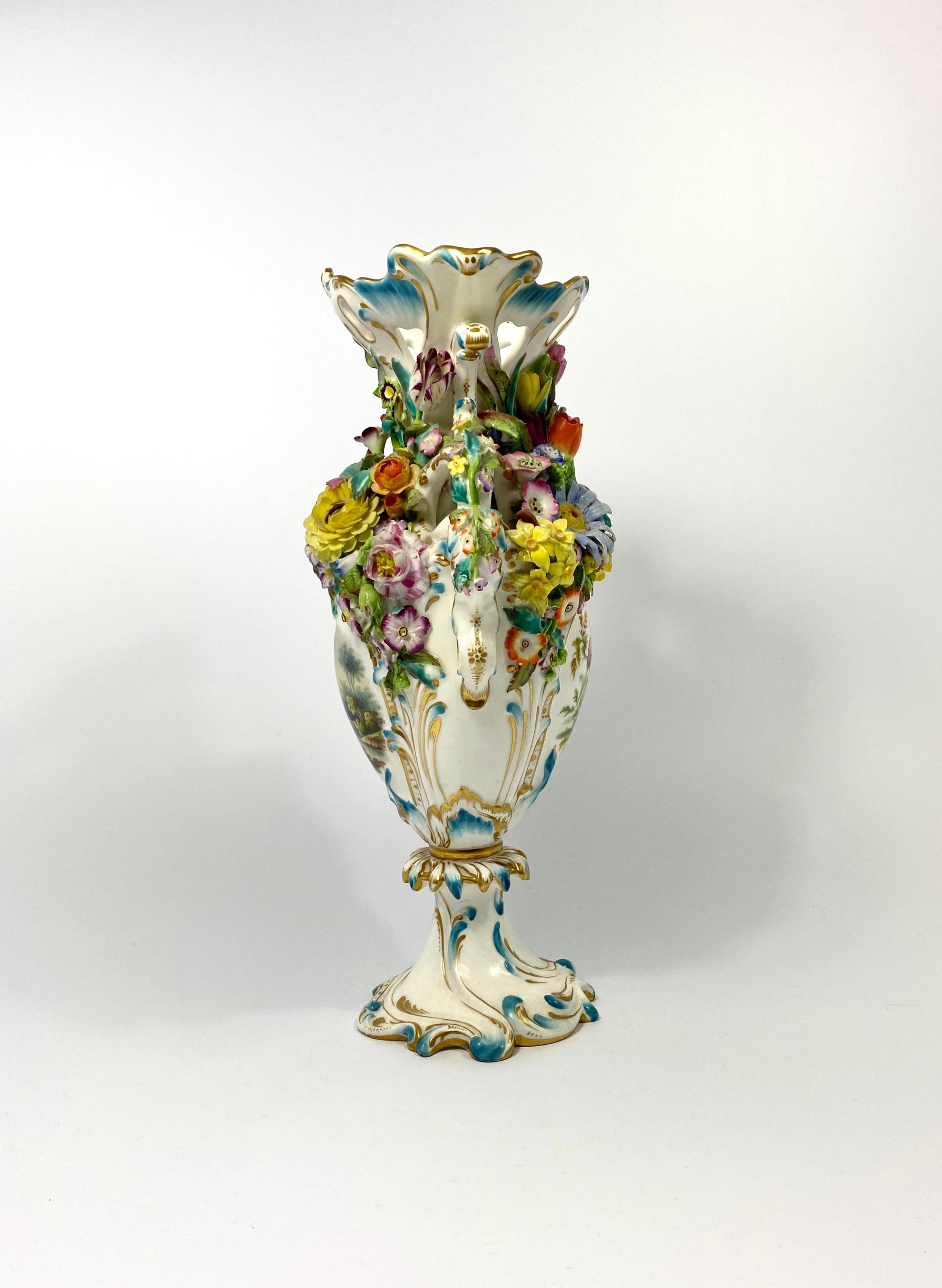 Fine Minton Porcelain ‘Flower Encrusted’ Garniture, circa 1830 For Sale 6