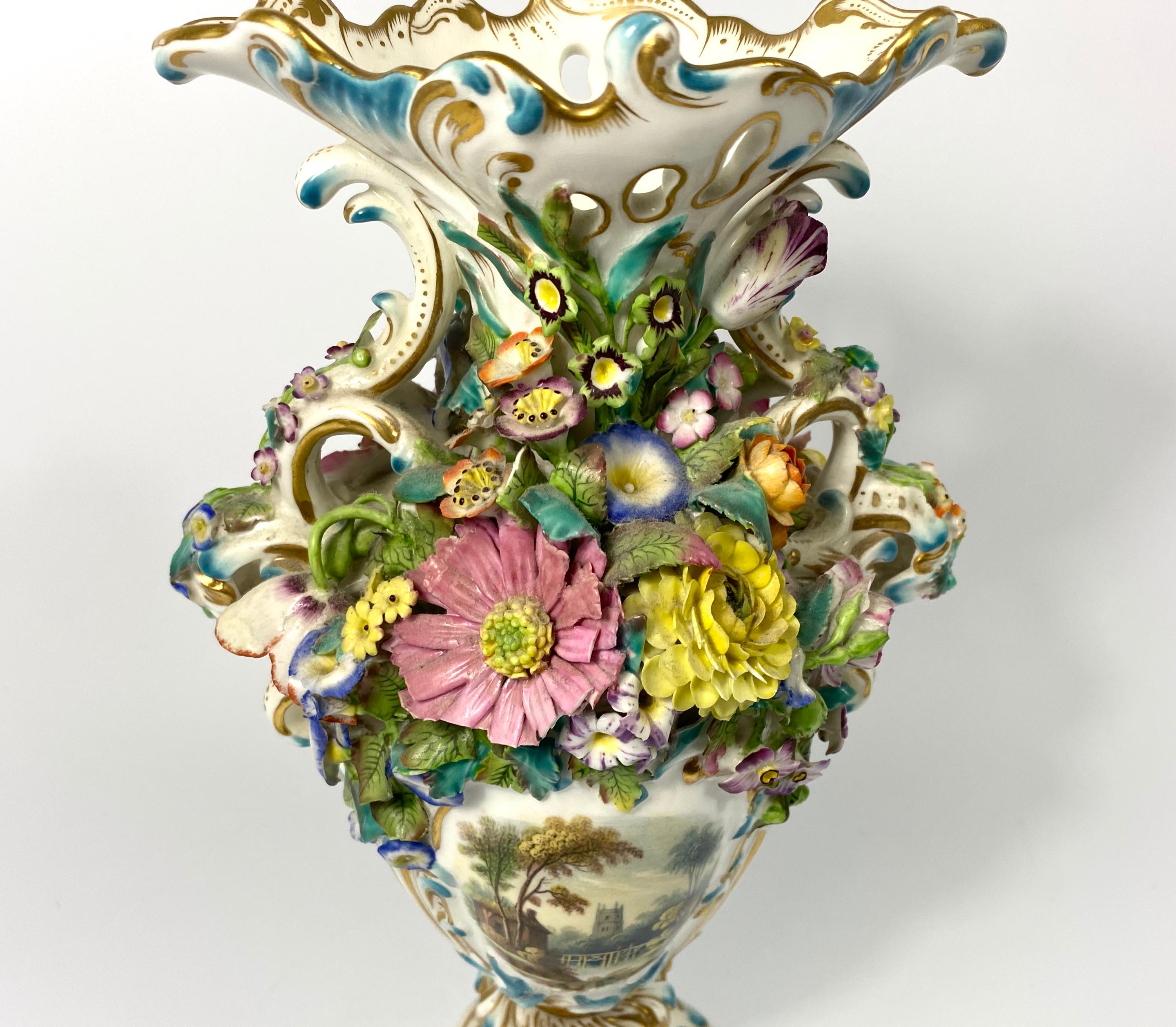 Fine Minton Porcelain ‘Flower Encrusted’ Garniture, circa 1830 For Sale 7